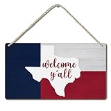 TopXmai Texas Flag Welcome Y'all Wooden Wall Decor Sign 14x8,Rustic Texas Flag Hanging Wooden Sign for Front Door Farmhouse Porch Home Decor,K003