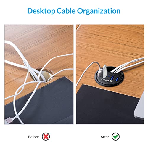 Hub Usb da tavolo, Hub USB 4 in 1 con 4 USB 3.0 (5Gbps) per foro di diametro 60 mm e altezza 4,7 mm (nero) - Hub USB - Immagine 3