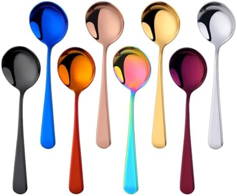 Amazon.com: Soup Spoons, Color ME Rainbow 18 10 Stainless Steel Round ...
