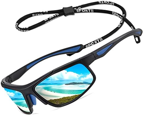 Sunglasses Men Women Polarised Driving Fishing Running Wrap Around Sun Glasses Unbreakable Frame Goggles with Glasses rope Strap UV Protection