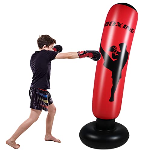 Saco de boxeo pesado para adultos, saco de boxeo de pie, bolsa de kickboxing con soporte, juguete divertido inflable, para niños, deportes, regalos, actividades al aire libre, juegos de patio (170 cm,