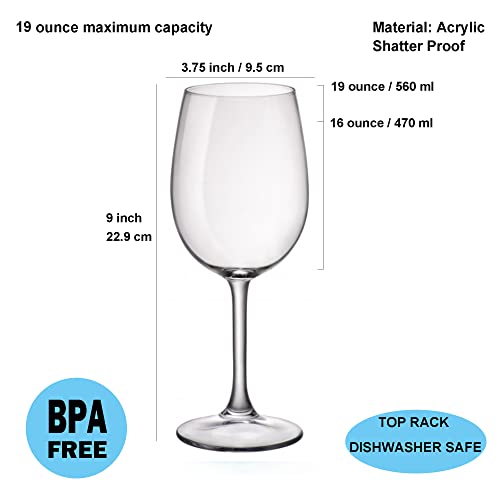 Kx-Ware Classic Acrylic All-Purpose Wine Glasses, 19-Ounce Plastic Stem Wine Glasses, Set Of 6 Clear #TOP1