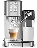 ILAVIE Espresso Machine 20 Bar, 6-in-1 Espresso Coffee Machine Built-In Milk Frother for Espresso, Cappuccino and latte with 1000ML Water Tank, 1350W, Standard