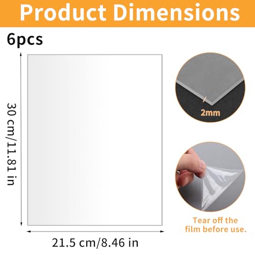 6 Stück A4 Acrylplatten, Klare Acrylglas Platte 2mm, Acrylglas Kunststoffplatten, Plastikplatte, Transparent Acrylic Sheets, Transparente Acrylplatte für Fotorahmen Bilderrahmen Tischaufsteller