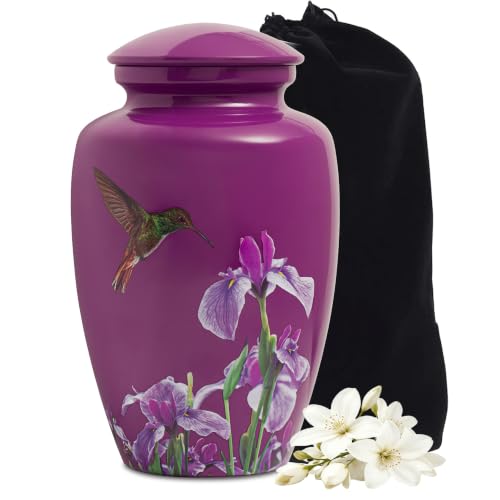 Image of Purple Hummingbird Cremation Urn for Ashes Adult Female Male | Large Urn for Human Ashes Women and Men,Decorative Burial Urn for Mom /Mother /Grandma /Sister(up to 200 lbs)