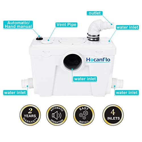 Macerating Toilet Of Upflush Toilet For Basement Toilet System, Macerator Pump With 4 Water Inltes For Kitchen Sink, Bathroom, Laundry (500W-My) #TOP3