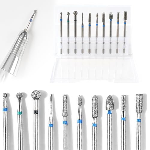 TRKETK 10 Piezas Fresas para Torno Manicura, Brocas Universales de Carburo de Diamante para Uñas Juego de Brocas para Quitar Cutículas Kit de Brocas de Uñas de Gel Acrílico Broca Manicura