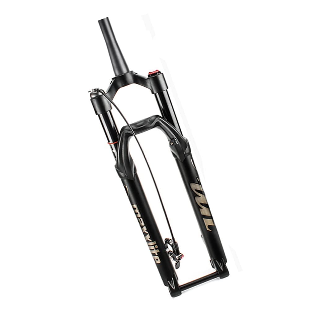 Widelec rowerowy górski 26" 27,5" 29" MTB z pilotem zamka, skok sprężyny pneumatycznej 100 mm, oś wtykowa 100 x 15 mm, rura prosta 1-1/8", rura stożkowa 1-1/2", amortyzator ciśnieniowy