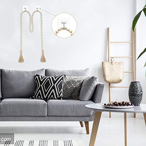 image for YEHUONU Wood Bead Garland Set with Tassels，Prayer Beads Farmhouse Be