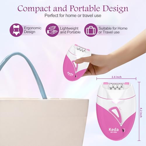 Image of Epilator for Women, Smooth Glide Facial Hair Remover with 2 Speed & LED Light, Rechargeable Cordless Electric Epilator for Face, Bikini, Underarms, Arms, and Legs, Painless & Portable