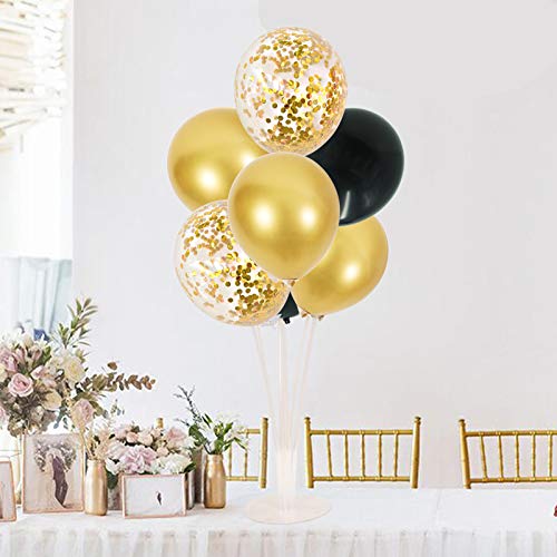 Toniful 2 Set Table Centerpiece Balloons Stand Kit Include 16 Black Gold Latex Confetti Balloons For 2023 Graduation Birthday Baby Shower Wedding Anniversary Halloween Table Party Decorations #TOP2