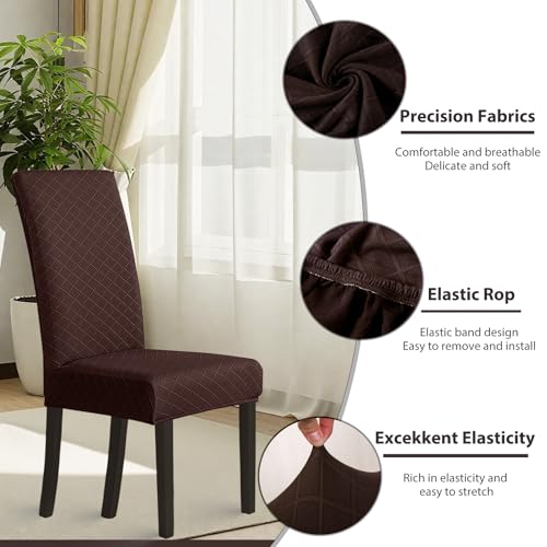 Hopelit Stretch Stuhlhussen Schwingstühle 6er Set, Jacquard Kaffee – Ansicht 4