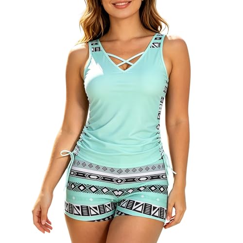 Tankini pour femme bohème avec short maillot de bain deux pièces imprimé de vacances plage d'été