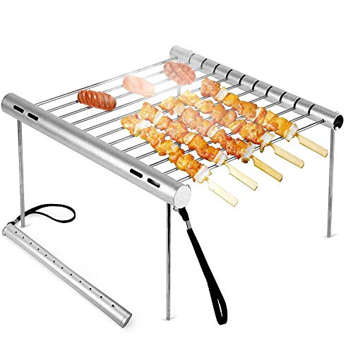 tragbarer Campinggrill, zusammenklappbarer kompakter Edelstahl-Holzkohlegrill für Picknicks, Rucksacktouren, Hinterhöfe