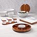 Nambé Duets Lazy Susan - 14” Rotating Acacia Wood Serving Tray with 3 Compartments & 6” Removable Porcelain Dip Bowl - Mixed Material Serveware for Appetizers, Chips & Fruit