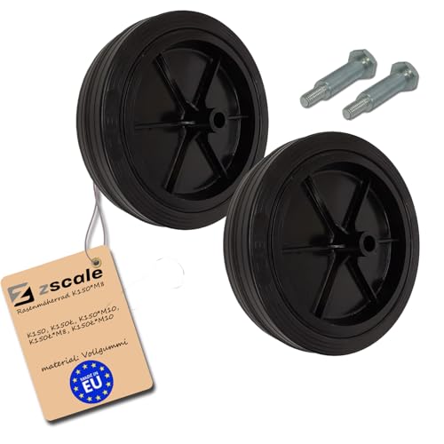 Rasenmäherrad Ø150 mm – schwarzes Ersatzrad aus Vollgummi, robustes Kunststoffrad für Rasenmäher, mit Montage-Set, Code: K150*M8