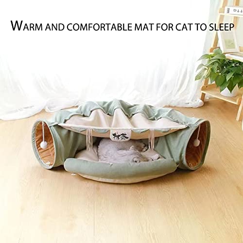 Image of EAEDMY Cat Rabbit Tunnel Bed Nest for Cats Indoor, with Collapsible Washable Soft Cushion, Plush Ball and Exercise Wheel Tube, Fit for Puppy Bunny Kitty Kitten Ferret