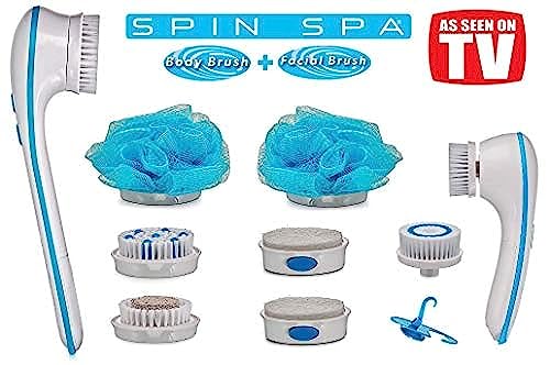 Spin Spa Body Brush in White … (Deluxe Set 2 Handheld Units with 8 Attachments)
