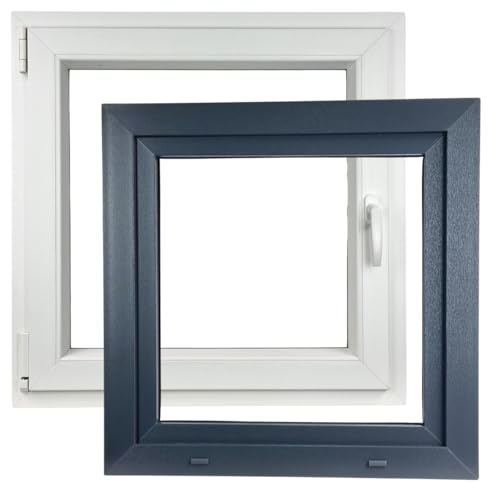 ALUCON Fenster 1000x1000 mm – Kunststofffenster 100x100 cm – Flügelfenster Innen Weiß/Außen Anthrazit – DIN Links