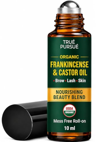 Organic Frankincense and Castor Oil Roll On - Eye Roller - 100% Pure and Natural Oil for Face, Dark Circles, Under Eye, Eyelashes, Eyebrows, Hair, Body & Skin Care Moisturizer - Hexane Free - 10 ml
