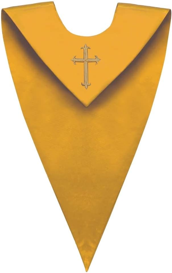CLERKMANS Unisex Adult V-Neck Choir Stole with Embroidered Cross Patch