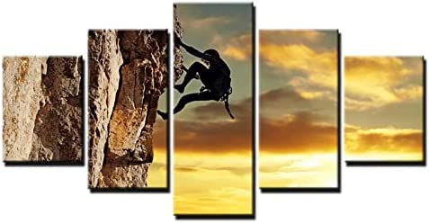 Cuadro Sobre Impresión Lienzo 5 Piezas Escalada En Roca Deportes Extremos Moderno Cuadro En Lienzo 5 Piezas Salón De Hogardecoracion De Pared Hd Mural Moderno Decoración Hogareña (Sin Marco -8U0H+B4