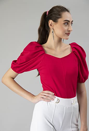 Image of IUGA Casual Women Puff Sleeve Sweetheart Neck Crop Top