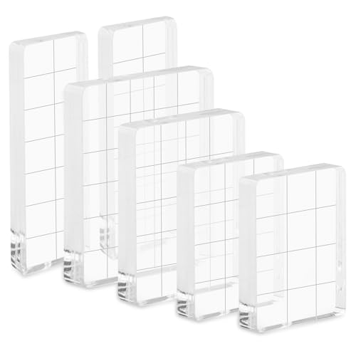 6 Stück Acryl Stempelblock Set, Transparent Acrylblock Stempel mit Gitterlinien, Acryl Stanzblöcke für Scrapbooking, Kartenherstellung, Crafts Making, Weihnachtskarten, Silikonstempel DIY