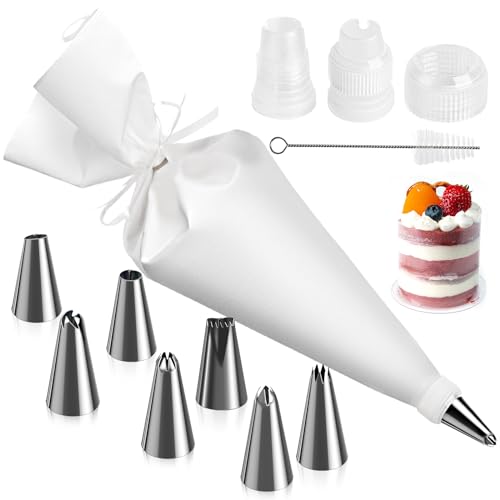 HAKACC Spritzbeutel-Set, 1 Wiederverwendbaren Spritzbeutel + 7 Spritztüllen + 1 Kuchen Kupplung + 1 Kleinen Pinsel für Backzubehör Torten Dekoration Cupcakes