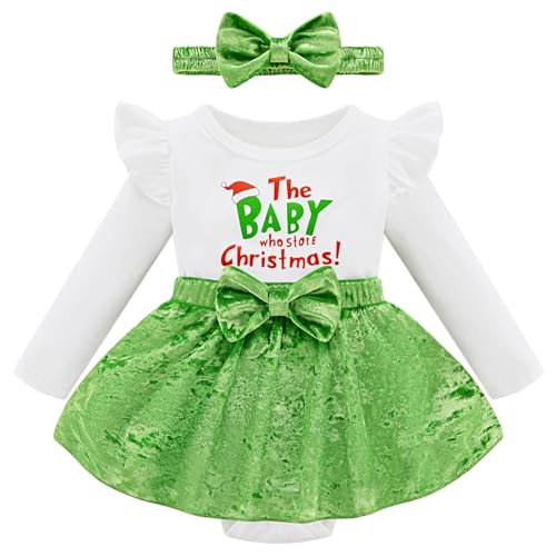 Newborn Baby Girl Christmas Outfit Infant Velvet Ruffle Long Sleeve Romper Dress + Headband Clothes Set 0-18 Months