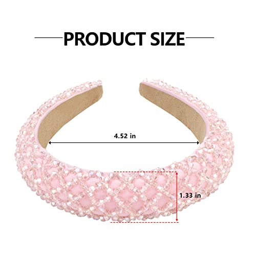 Yission 1Pc Pink Rhinestone Headband For Women Girls Non Slip Head Bands Fashion Jeweled Hairband Sparkly Crystal Headbands For Women Bling Hair Accessories For Women Girls Wedding Prom Holiday #TOP1