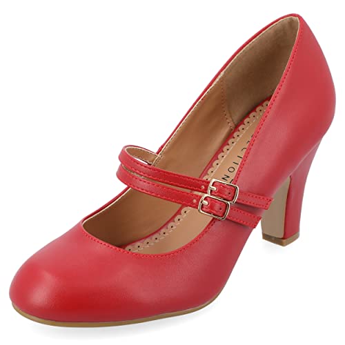 Journee Collection Women's Windy Round Toe Block Heel Mary Jane Pumps - Size: 8 - Red