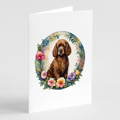 Caroline's Treasures Irish Water Spaniel and Flowers Greeting Cards and Envelopes Pack of 8 Blank Cards with Envelopes Whimsical A7 Size 5x7 Blank Greeting Cards