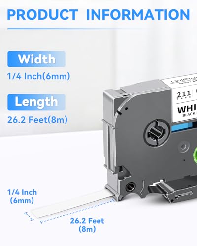 UniPlus Compatível com Brother Label Tape TZe TZ Tape 6 mm 0.6 cm TZe-111 TZe-211 TZe-411 TZe-511 TZ