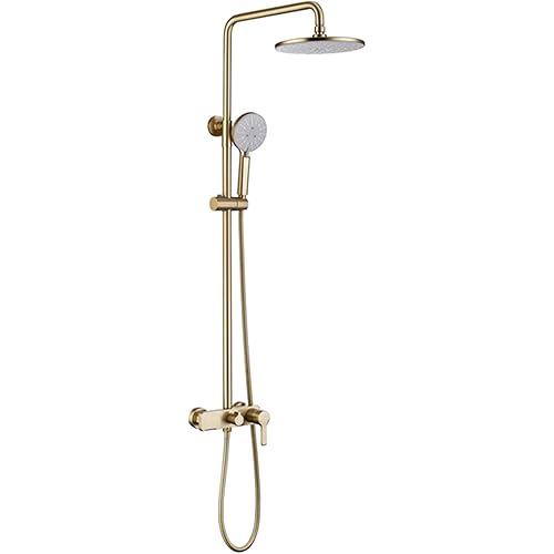 Shower System Used for Bathroom Renovation, Exposed Shower Mixer Set with Bath Filler, Rain Shower Head and Multifunction Hand Shower,Gold Brush A