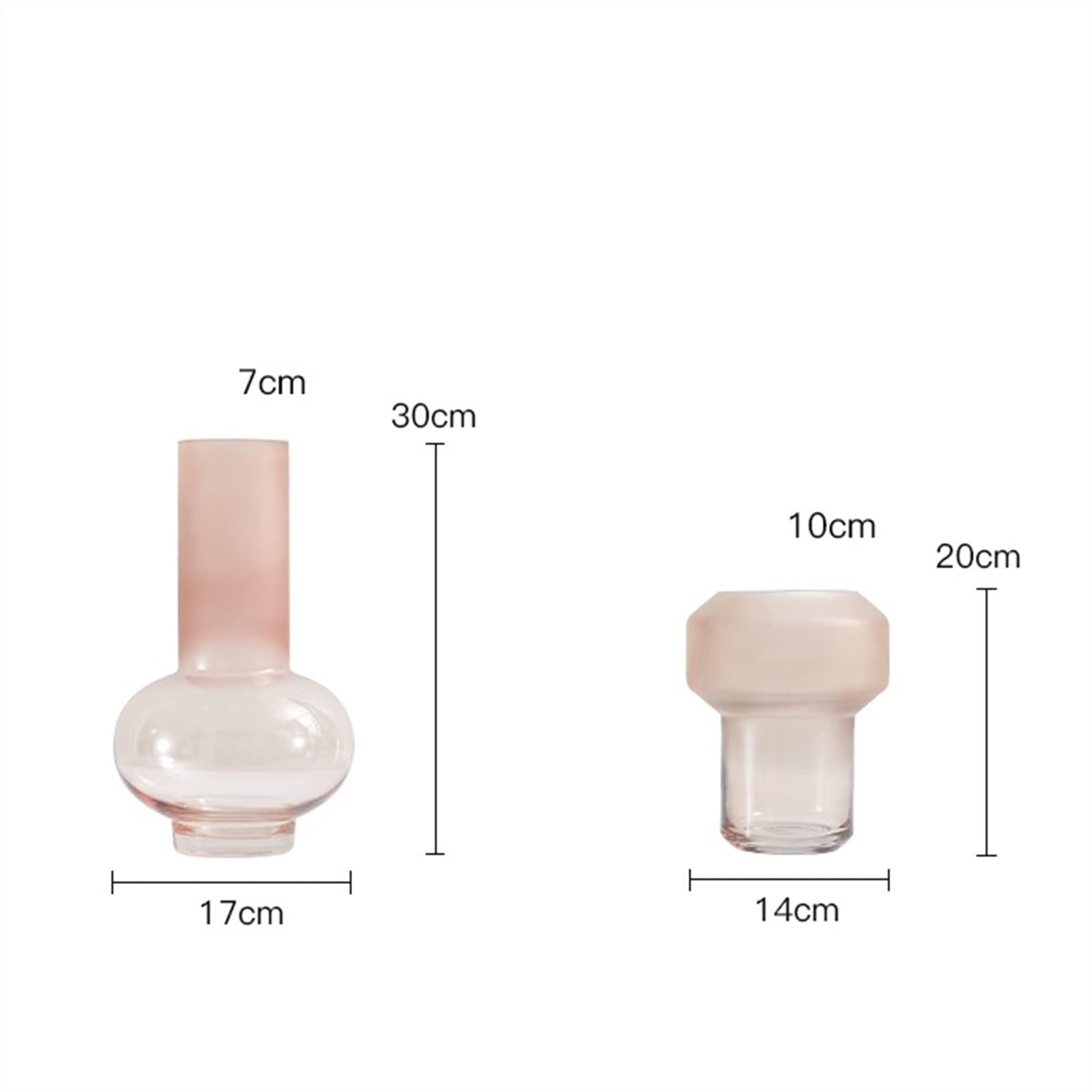 Vaso Di Fiori Decorazione moderna semplice in vaso di vetro rosa Disposizione fiori smerigliati Stanza campione morbida Tavolo da soggiorno floreale(Piccolo)