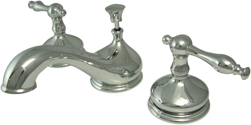 Kingston Brass KS1161NL Heritage Widespread Lavatory Faucet with Metal lever handle, Polished Chrome