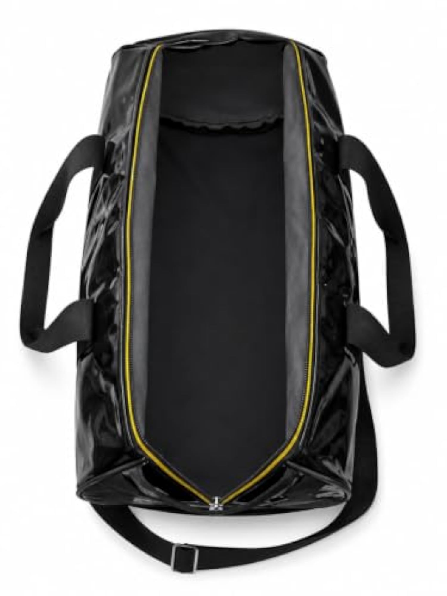 Black Patent Finish Duffle Bag with Adjustable Shoulder Strap