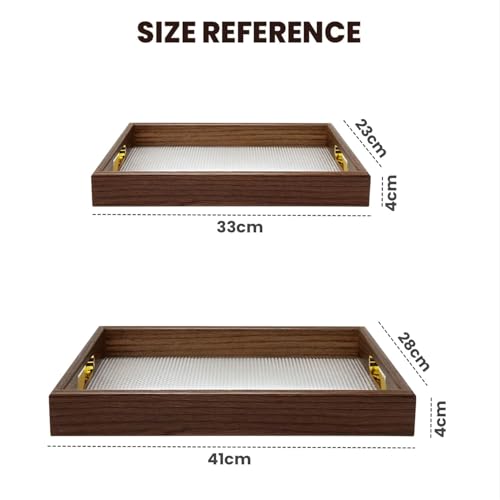 2-Piece Wooden Serving Tray Set with Handles – Elegant Rectangular Serving Platters/Trays for Tea, Coffee, Snacks & Breakfast | Kitchen & Dining Trays | Party Serving and Platters (Brown 3) - Image 6