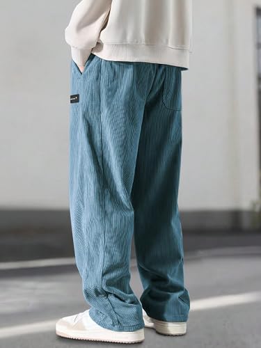 ZAFUL Mens Casual Pants Corduroy Drawstrings Letter Printed Solid Color Wide Leg Straight Long Pockets Sweatpants2