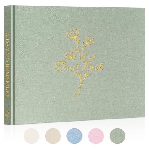 Lanpn Wedding Guest Book with 108 Blank Pages - Elegant Linen Hardcover Guestbook Wedding Reception for Sign in and Photos - Polaroid Guest Book for Wedding Bridal Shower Baby Shower (Sage Green)