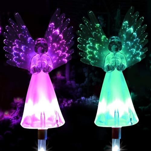 Xrten 2pcs Lumière Solaire, Lumière Ange Solaire À LED Changeantes Multicolores, Eclairage Ange de Jardin Exterieur pour Noël Terrasse Cour Pelouse...