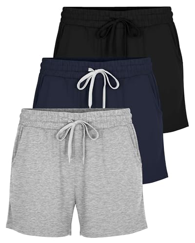Image of Real Essentials 3 Pack: Womens Ultra-Soft Athletic Lounge Casual Sweat Shorts with Pockets (Available in Plus Size)