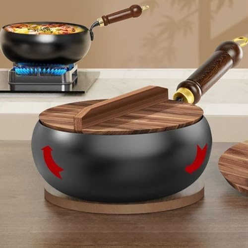 Wok con tapa de madera 9.45 pulg hierro sin recubrimiento miniatura 4