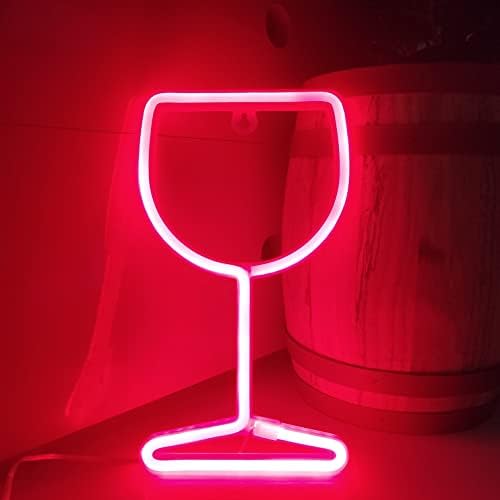 JYWJ Placa neon de taça de vinho, luz neon alimentada por USB ou 3-AA, decoração de mesa de LED, decoração de parede de quarto, presente de aniversário, presente de negócios de casamento (vermelho)