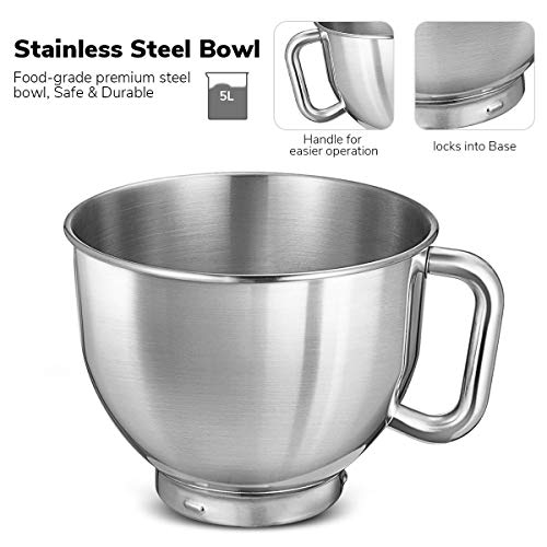 Stand Mixer, Dough Mixer with 5 Qt Stainless Steel Bowl, 6 Speeds Tilt-Head Food Mixer, Kitchen Electric Mixer with Double Dough Hooks, Whisk, Beater - Thumbnail 6