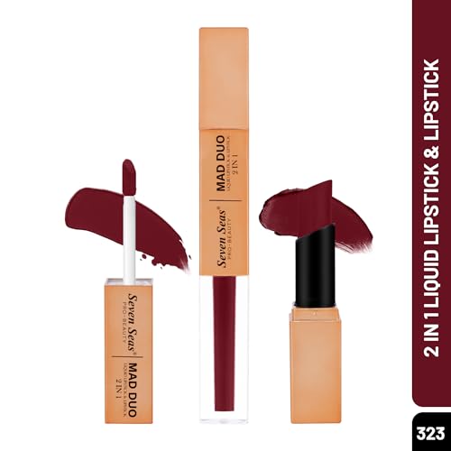Image of Seven Seas 2in1 Non-Transfer | Smooth Texture | Hydrating | Long Lasting | Water-Proof | Full-Coverage Mad Duo Liquid Lipstick & Lipstick (Red Berry, 4ml,3g)