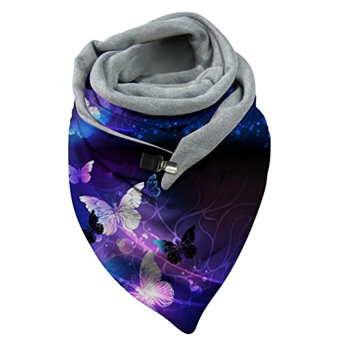Schal Damen Dreieck Groß Elegant Einfarbig Button Knopf Dreieckstuch Lässige Herbstschal Winterschal Karo Tartan Streifen Halstücher Herbstschal Weich Scarf Cover