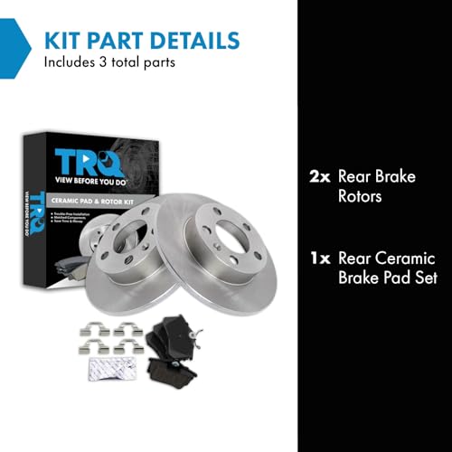 Image of TRQ Rear Brake Pad and Rotor Set Ceramic Solid Rotors Compatible with 2000-2006 Audi TT 1999-2008 Volkswagen Beetle 1999-2006 Golf 1999-2005 Jetta