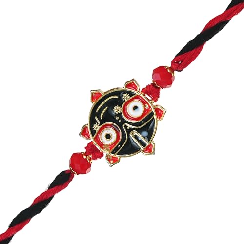 Image of eCraftIndia Handcrafted Lord Jagannath Rakhi for Brother Bhaiya Bhai with Best Bro Ever Fridge Magnet | Roli Chawal Pack